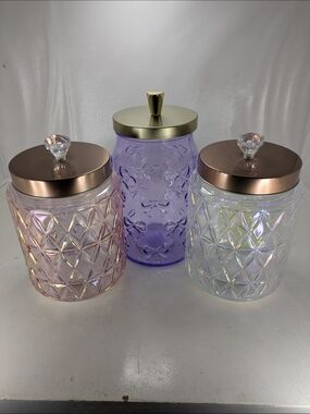 Viral Iridescent Glass Jars with Gold Lids - Decorative Storage Canister - (3)